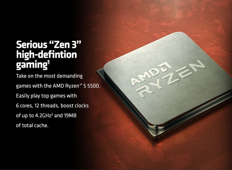 The top plate of an AMD Ryzen 5 5500 CPU