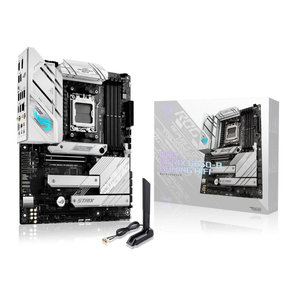 The ASUS ROG STRIX B650-A gaming WiFi motherboard is an affordable but premium looking motherboard option that sits perfectly in an all white gaming PC