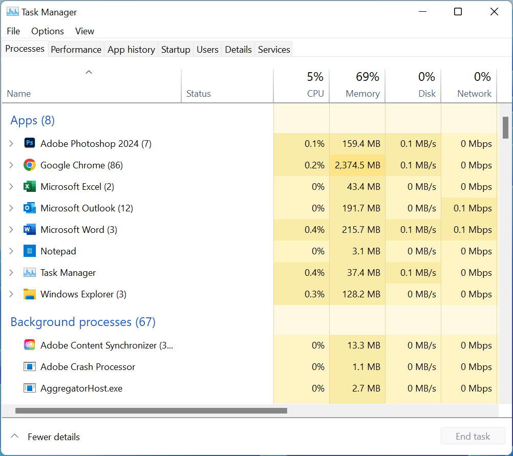 Screenshot of opening Task Manager in order to see CPU usage