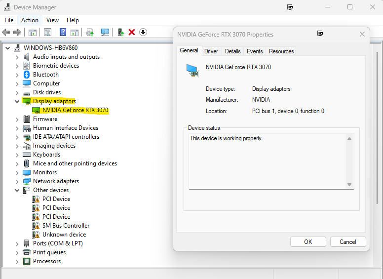 Device manager display adapters window to check what graphics card you have